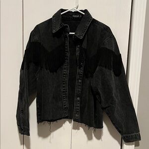 Nasty Gal Charcoal Fringe Jean Jacket